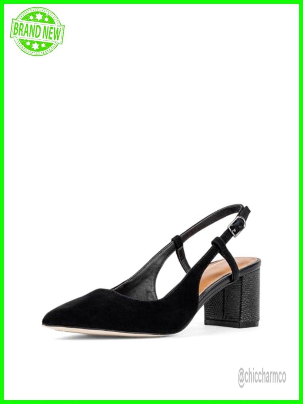 Women's Suede Slingback Pump Heel 2" Block Heel Pointed Toe Memory Foam Insole